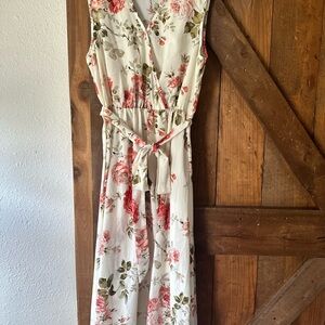 SHEIN Cream Maxi Dress with Pink Floral Print